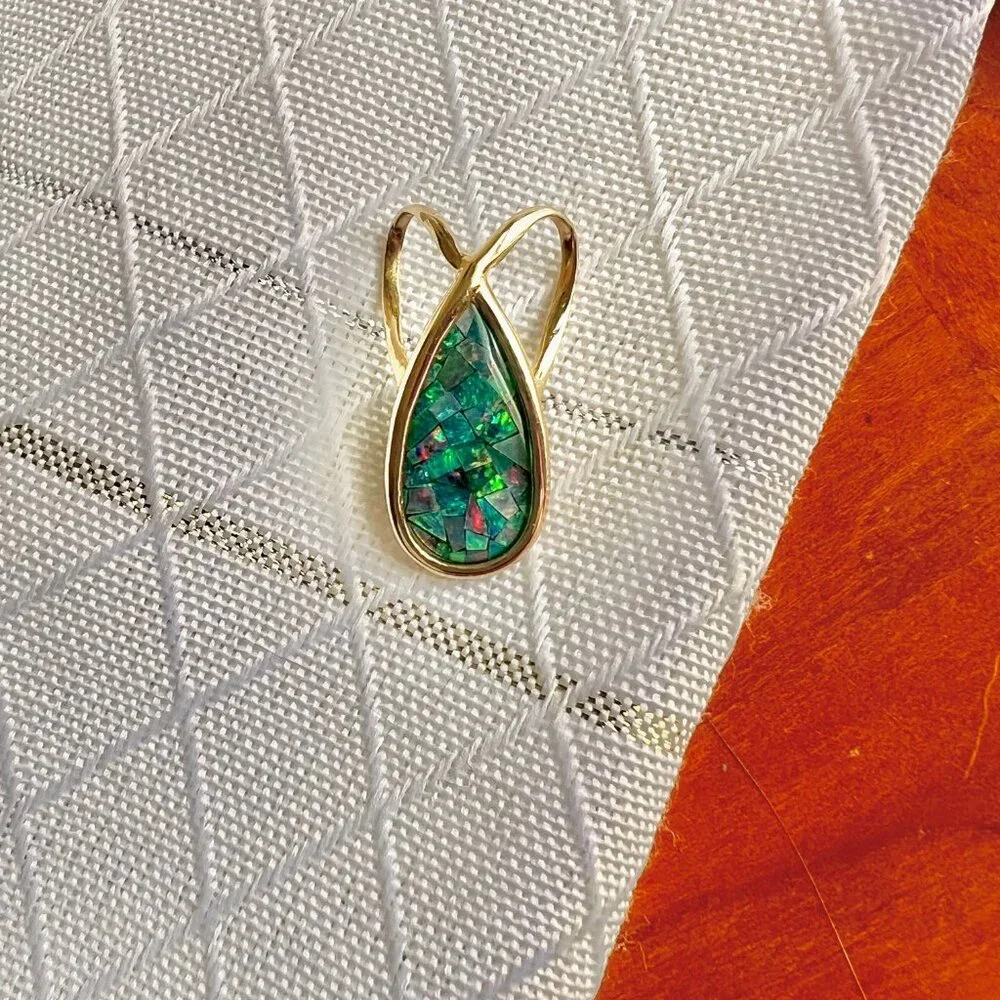 14K Gold Mosaic Australian  Opal Pendant, Opal Jewelry, Australian Jewelry - Picture 14 of 14